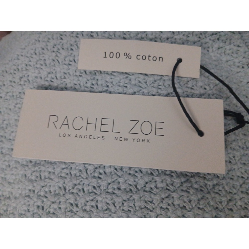NWT Rachel Zoe Short Sleeve Lt Blue Cropped Cotton Knit Top Sz M Beach Resort - Picture 4 of 5